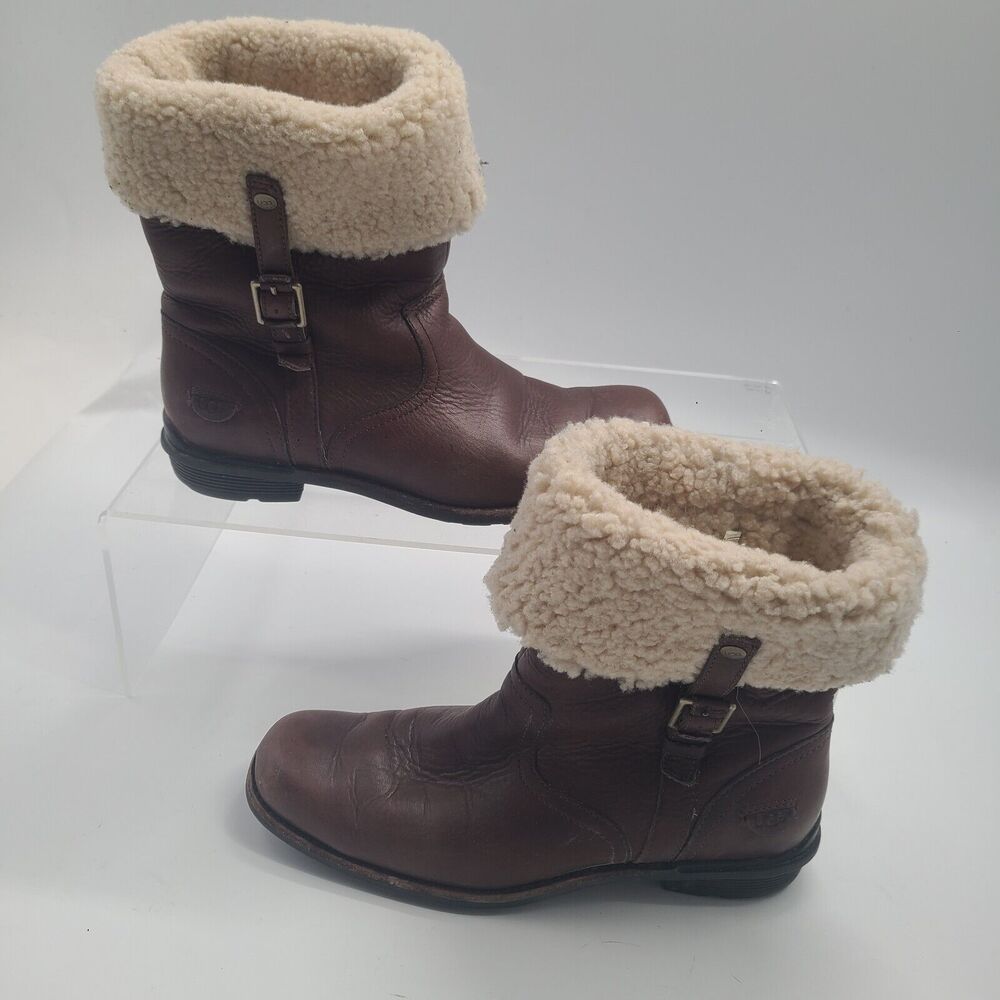 UGG 5745 Bellvue Dark Brown Leather Sheepskin Shearling Boots Size 10M